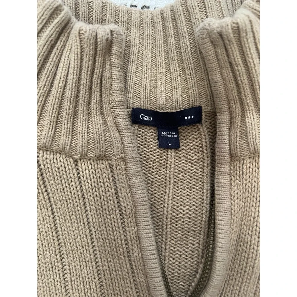 100% Cotton Vintage GAP Tan Ribbed Half Zip‎ Sweater Mens L Warm 1/4 Zip Neutral